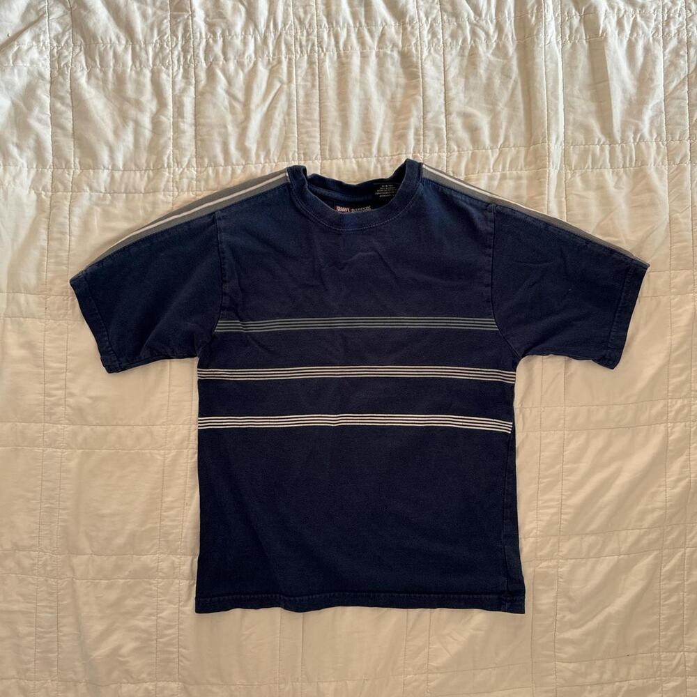 Vintage 90s faded glory navy blue stripe short sleeve tee boys size 8 10 grunge‎